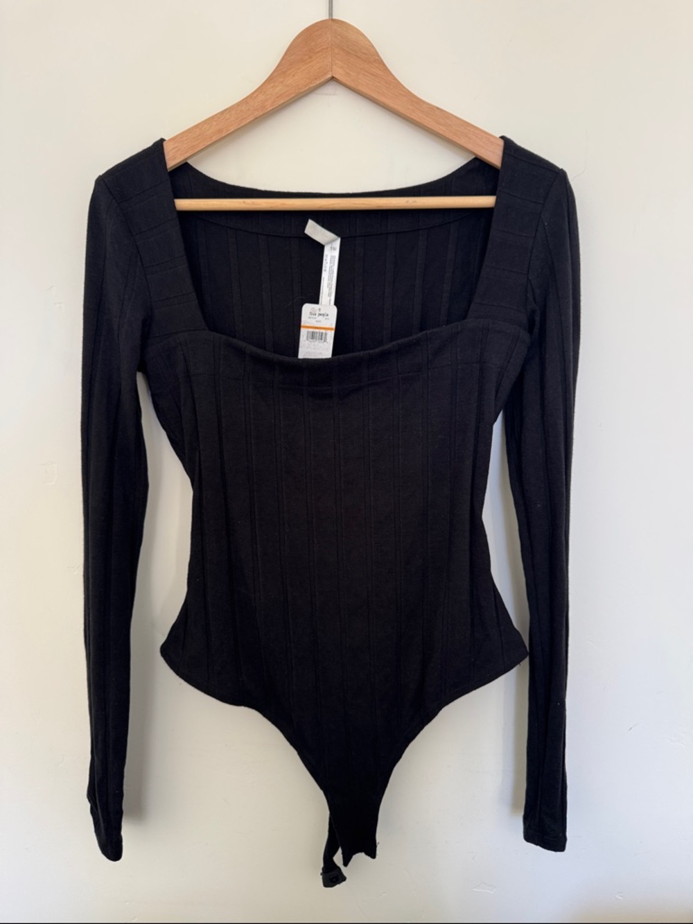Free People Black Ribbed Long Sleeve Bodysuit